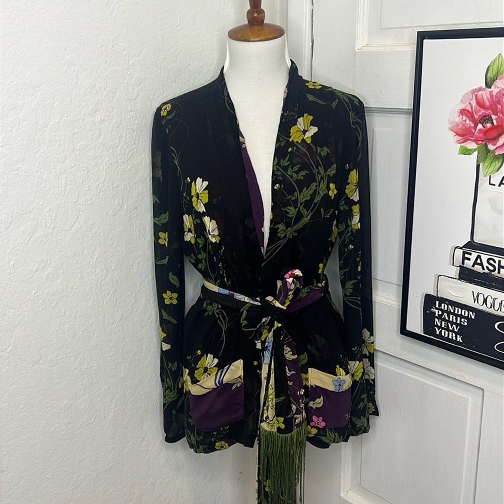 Warm NY Black Floral Kimono Size 1/S